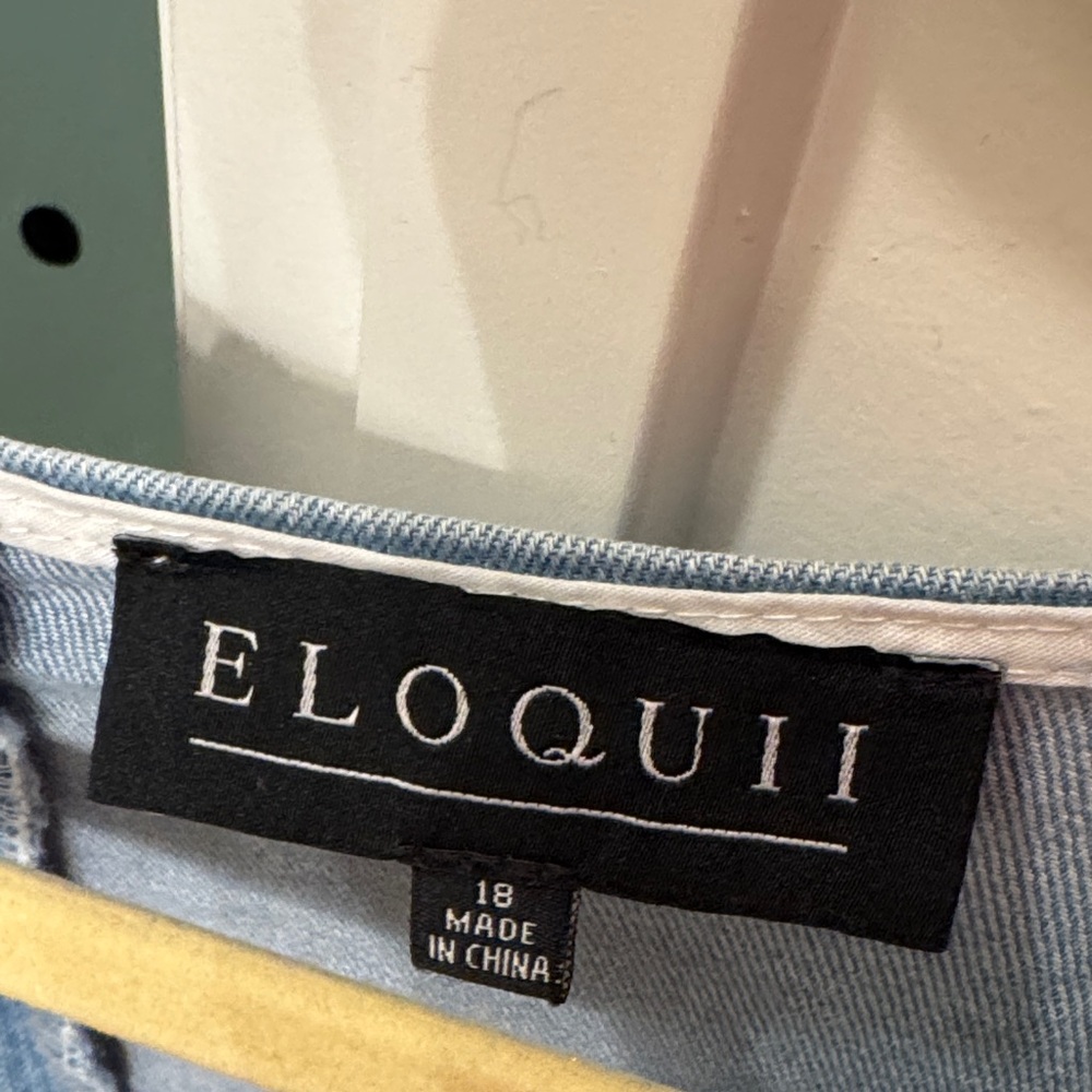 Eloquii Blue and Cream Casual Denim Dress - Picture 2 of 8